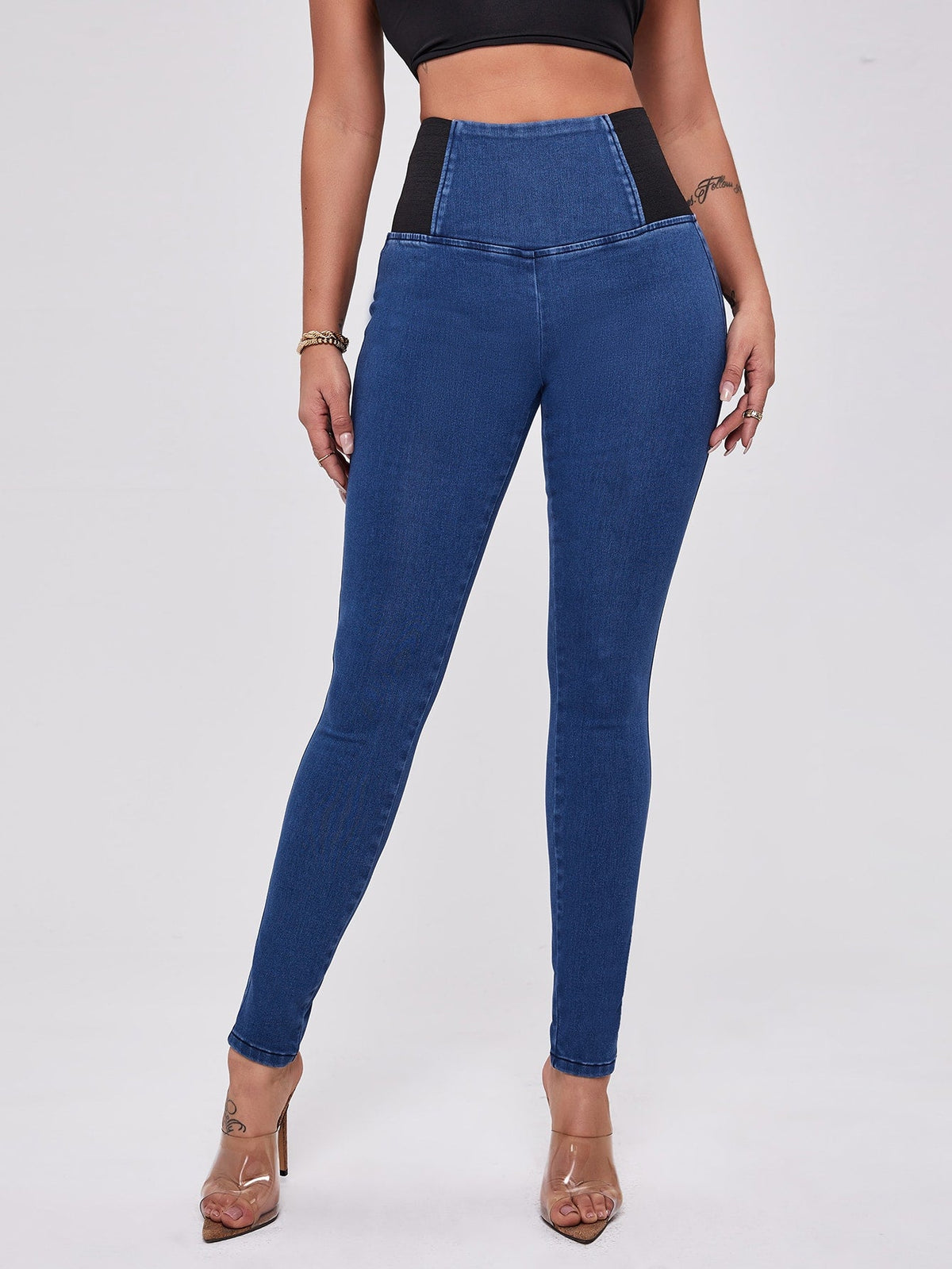 Jeggings vita alta color block
