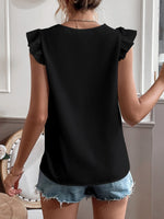 Camicetta con bordo di pizzo manica ad aletta