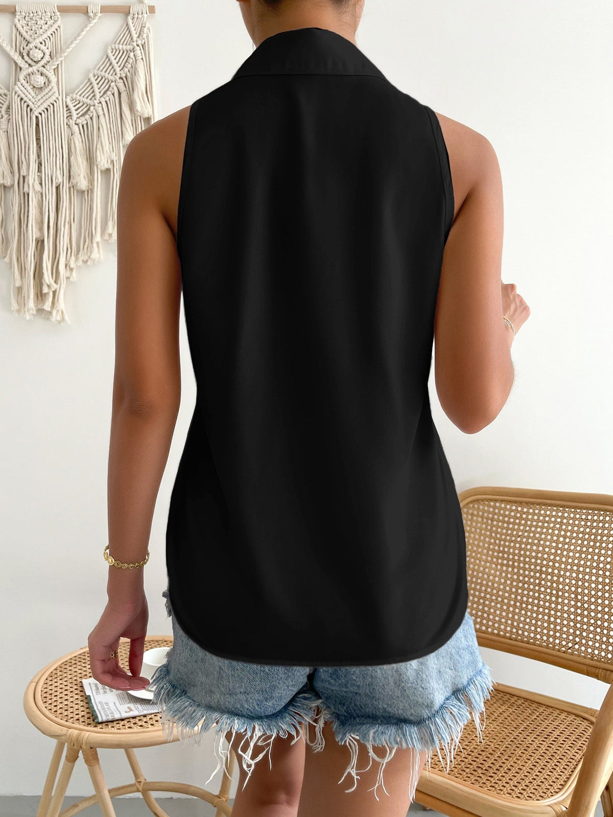 Camicia Senza Maniche Da Donna Con Bottoni Singoli