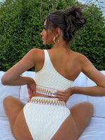 Set bikini Reggiseno monospalla senza ferretto & Bottom bikini vita alta Costume da bagno a due pezzi