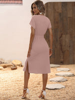 Abito Casual Con Design Con Bottone A V-neck Per Donne - Cinched Vita