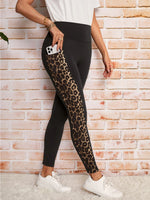 Leggings con stampa leopardo controllo della pancia con tasca del telefono
