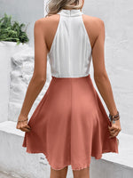 Elegante vestito a collo Halter in pizzo a colori contrastanti con patchwork per le vacanze