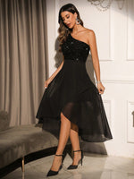 Abito incrociato monospalla paillette a contrasto