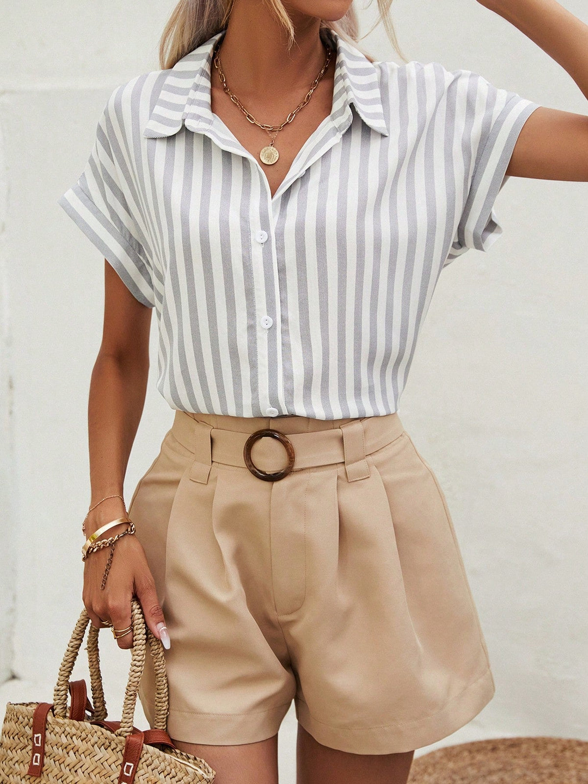 Camicia A Righe Con Maniche A Pipistrello Abiti Estivi