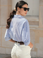 Camicia con spalla cadente camicia a righe a maniche lunghe da donna