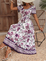 Abiti con stampa floreale scollatura a cuore con manica a sbuffo