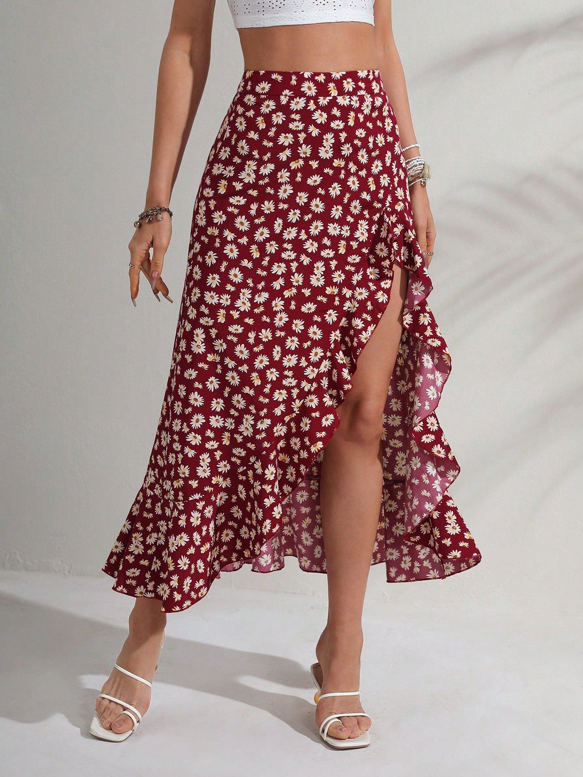 Gonne con stampa floreale con volant