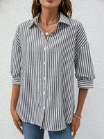 Camicia con spalla cadente camicia a righe a maniche lunghe da donna