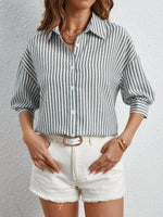 Camicia con spalla cadente camicia a righe a maniche lunghe da donna