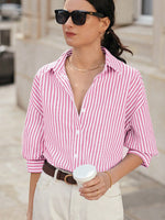 Camicia con spalla cadente camicia a righe a maniche lunghe da donna