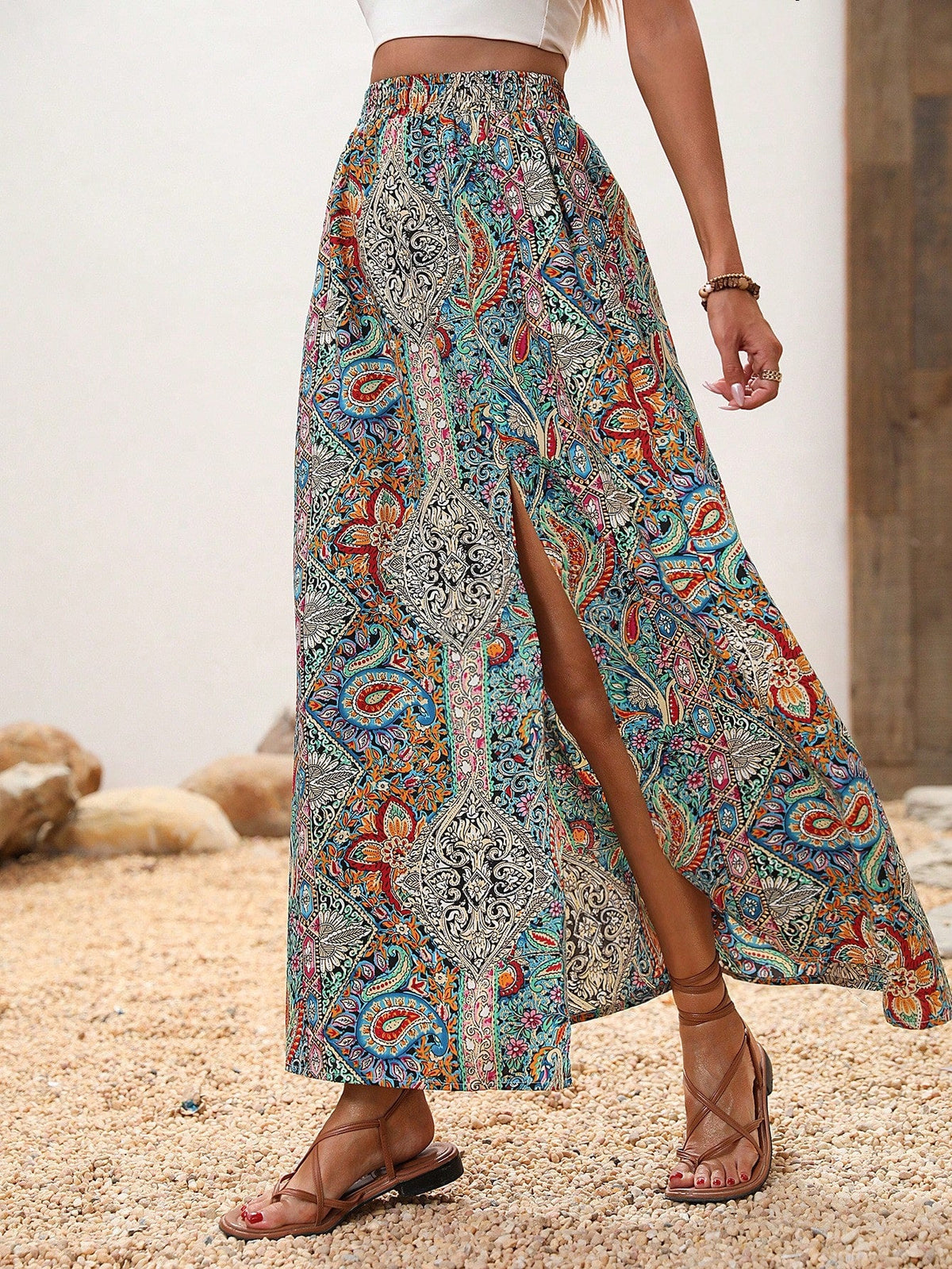 Gonne stampa paisley a fessura alta