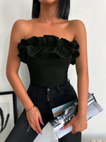 Maglia donna a tinta unita dallo stile minimalista con bordo arricciato