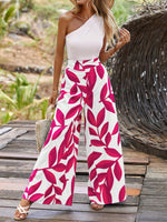 Completo Donna Con Motivo Stampa Albero Di Foglie, Con Top A Spalle Scoperte E Pantaloni Lunghi