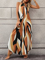 Jumpsuit gamba larga color block con collo halter