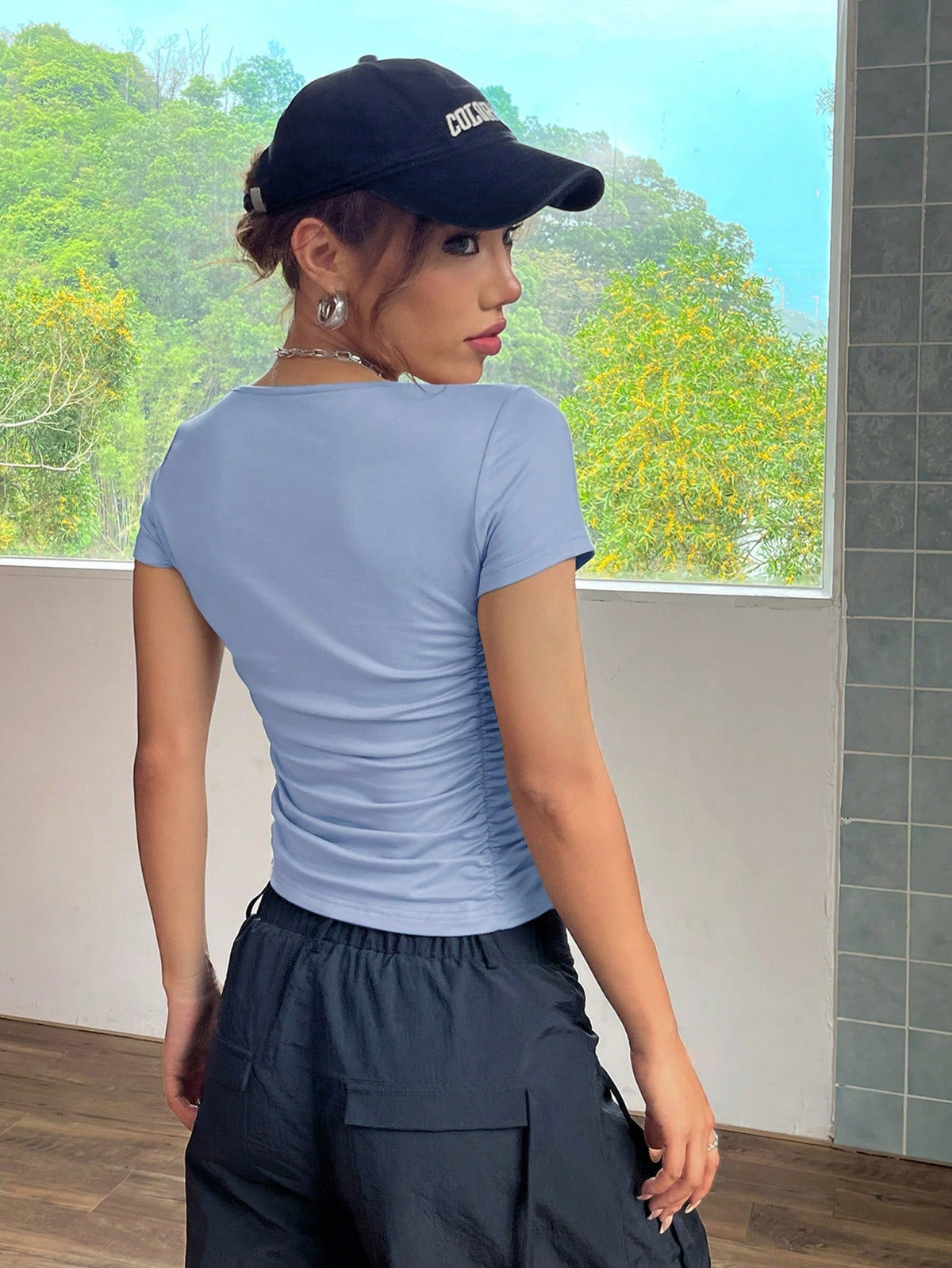 T-shirt A Maniche Corte Con Pieghe Aderente