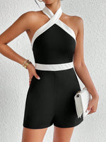 Tute da donna Schiena scoperta Bottoni Spalline incrociate Bordo a contrasto Blocchi di colore Casual