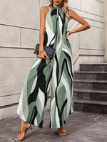 Jumpsuit gamba larga color block con collo halter