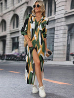 Abito chemisier stampato all over con bottone frontale