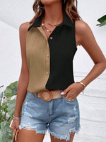 Camicia bicolore con bottone frontale senza maniche