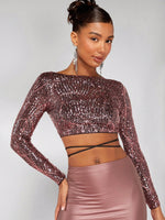 Top corto Natale incrociato con nodo dietro paillettes