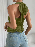 Canotta con bordo a volant plissettato