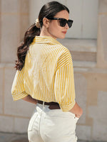 Camicia con spalla cadente camicia a righe a maniche lunghe da donna