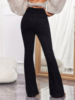 Pantaloni da donna svasati con chiusura a bottoni, sartoriali ed elasticizzati per una vestibilitˆ comoda (cotone)