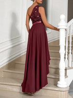 Vestito Aderente Con Spalla Obliqua Da Donna, Abbellimento Con Paillettes A Patchwork Asimmetrico Ed Orlo Sbieco