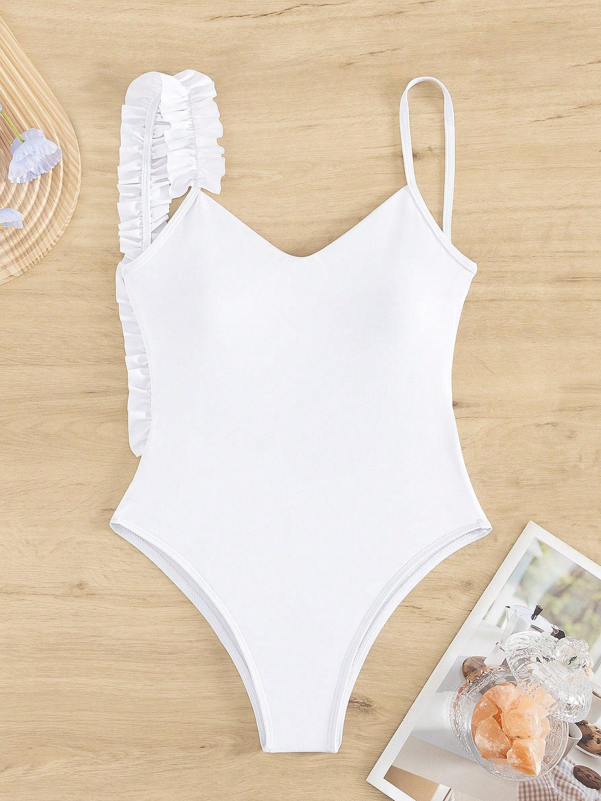 Costume intero da donna con Sexy con schiena aperta , dimagrante taglio e unico volant design