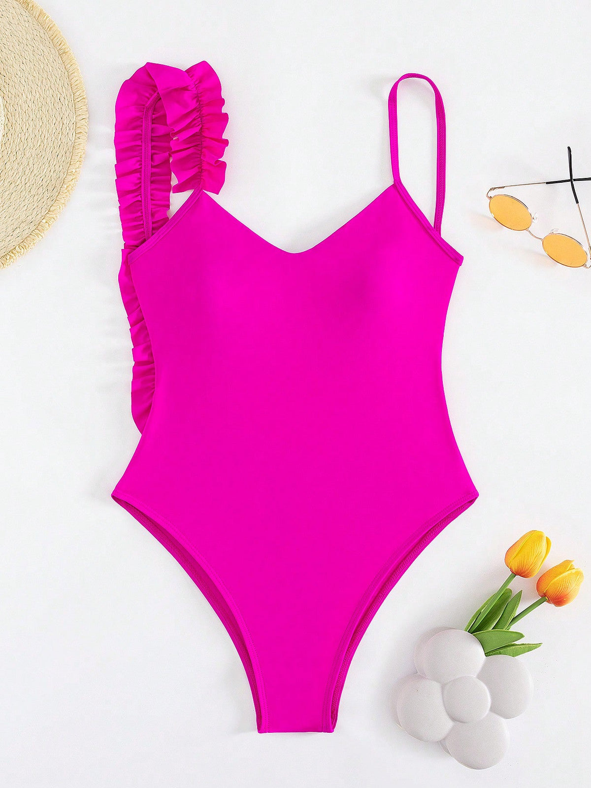 Costume intero da donna con Sexy con schiena aperta , dimagrante taglio e unico volant design