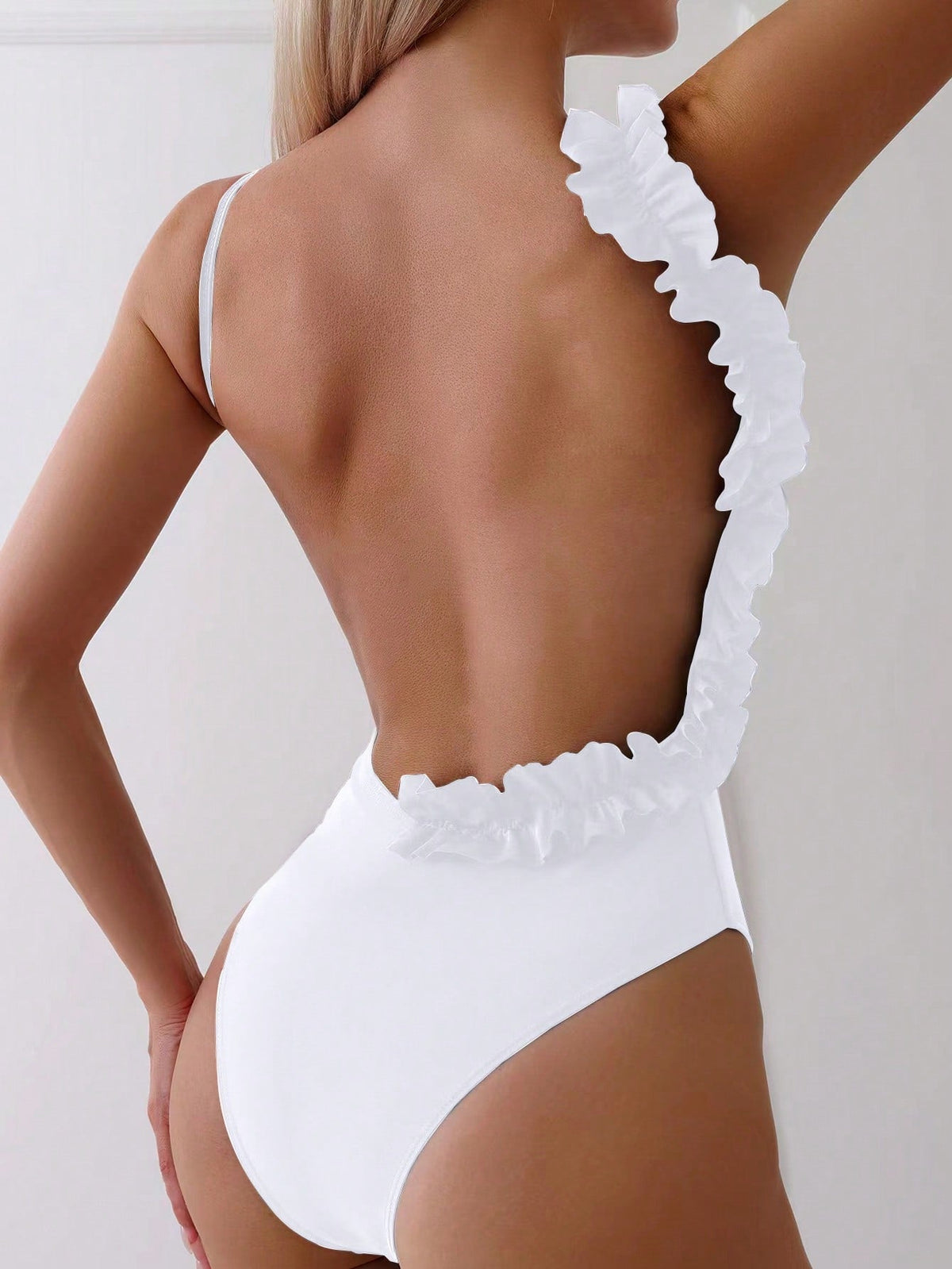 Costume intero da donna con Sexy con schiena aperta , dimagrante taglio e unico volant design