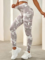 Leggings con stampa mimetica tasca laterale con patta corsa yoga elastici