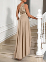 Vestito Aderente Con Spalla Obliqua Da Donna, Abbellimento Con Paillettes A Patchwork Asimmetrico Ed Orlo Sbieco