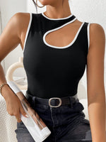 Top Senza Maniche Da Donna Slim Fit Con Scollo Asimmetrico A Contrasto