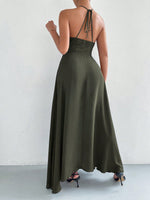 Vestito Da Donna A Spalle Scoperte Con Scollo A V, Abito A Tinta Unita Con Taglio A Vuoto Sul Petto