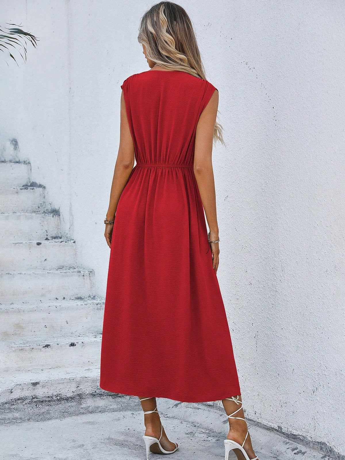 Abito senza maniche in tinta unita alla moda da donna