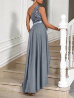 Vestito Aderente Con Spalla Obliqua Da Donna, Abbellimento Con Paillettes A Patchwork Asimmetrico Ed Orlo Sbieco