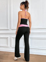 Stampa leopardata in maglia corta e pantaloni lungo impianto di due pezzi per le donne