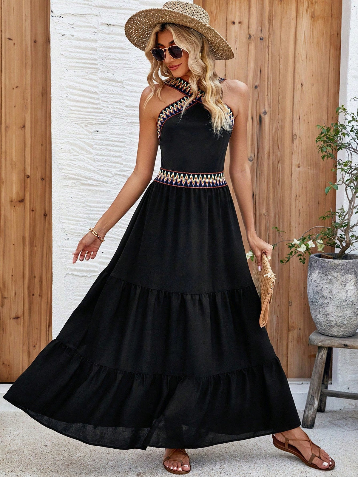 Abito Elegante, Senza Maniche, Con Collo Alla Coreana E Nastro Intrecciato Per Donne