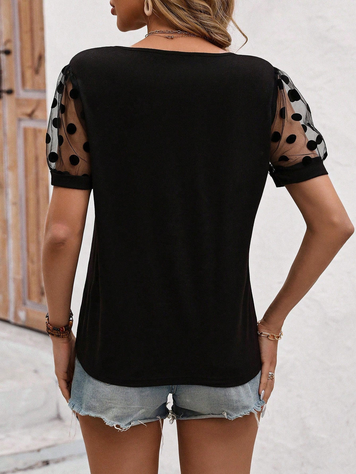 T-Shirt estiva a maniche corte e ampia per donna con patchwork floreale in rete