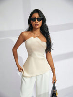 Top Da Festa Alla Moda Monocromatico Senza Spalline Per Donne