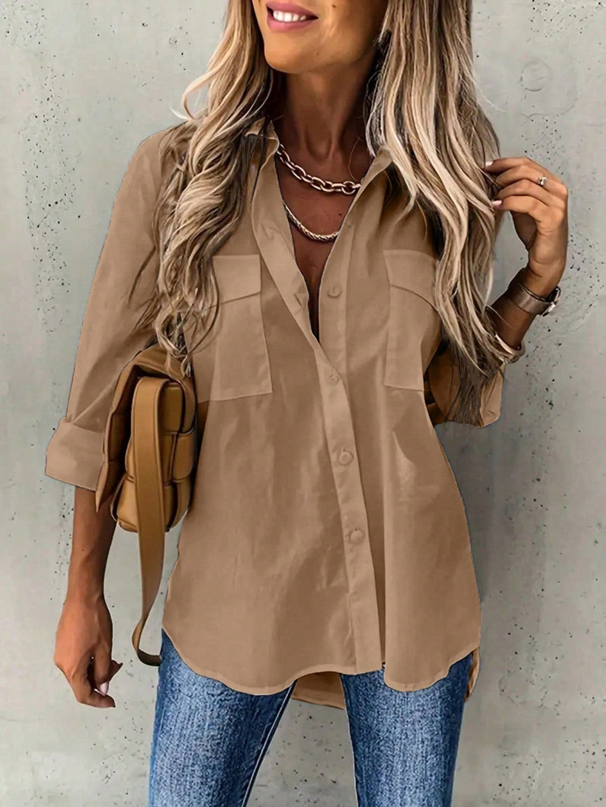 Camicia Casual Tinta Unita Da Donna