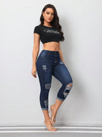 Jeans Slim Fit In Denim Per Donna Con Effetto Logoro