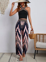 Top Corto Da Donna A Blocchi Di Colore Con Scollo All'americana E Pantaloni In Due Pezzi