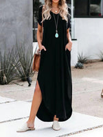 Abito A Due Pezzi Solido Con Scollo A V, Maniche Corte E Gonna Con Spacco Per Donne