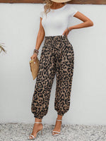 Pantaloni A Vita Alta A Carota Da Donna Con Tasche Nascoste E Pantaloni A Sigaretta Con Stampa Leopardo