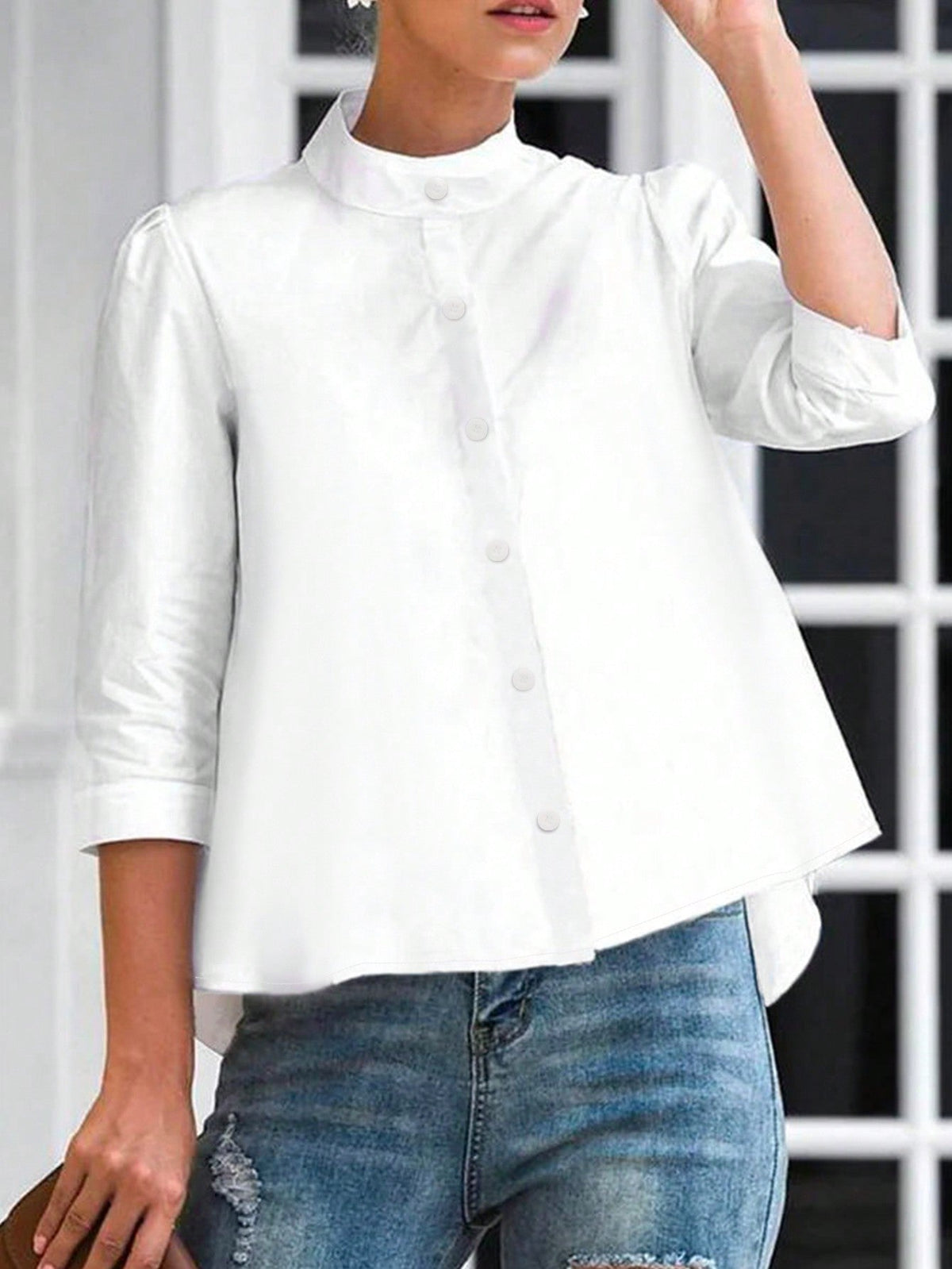 Camicetta Elegante Con Colletto a Stantuffo Per Le Donne Con Colore Solido