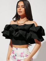 Top Con Orlo A Volant Esagerato In Tinta Unita Con Spalle Scoperte