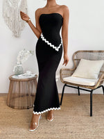 Set A Due Pezzi In Block Dei Colori Per Donna, Composto Da Top Senza Spalline E Gonna A Sirena